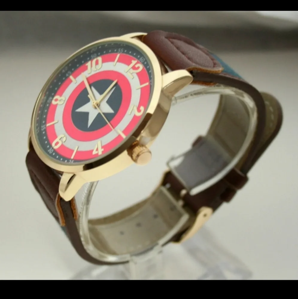 Comics Captain America Shield Watch Men's Dress New NOS MIB Strap